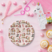 かわいいクリスマスの子犬とストッキング ペーパープレート (パーティー)