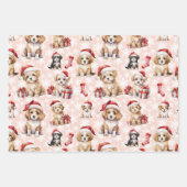 かわいいクリスマスの子犬とストッキング ラッピングペーパーシート (正面)