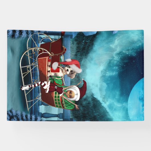 かわいいクリスマスの子犬と小妖精や小人 横断幕 (横)