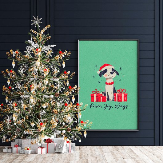 かわいいクリスマスの子犬のアートポスターまたはデコページ紙 ポスター