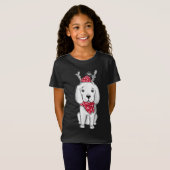 かわいいクリスマスの子犬のクリスマス衣装トナカイ付き犬 Tシャツ (正面フル)