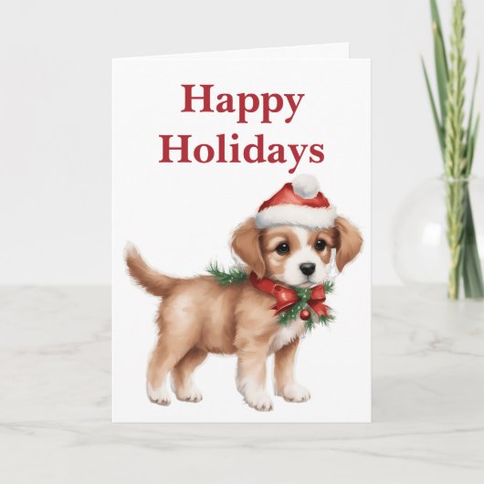 かわいいクリスマスの子犬の空白のクリスマス カード (正面)