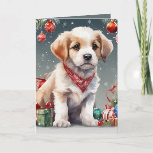 かわいいクリスマスの子犬空白ののクリスマス カード (正面)
