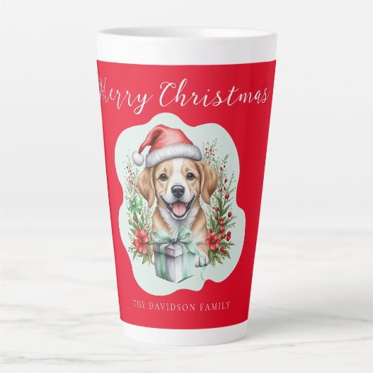 かわいいクリスマスの子犬 カフェラテマグ (正面)