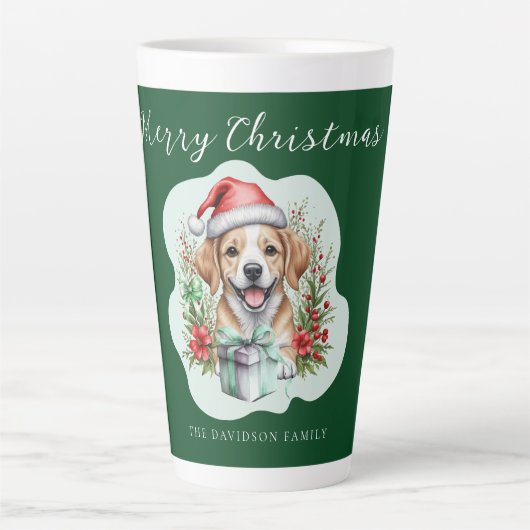かわいいクリスマスの子犬 カフェラテマグ (正面)