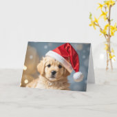 かわいいクリスマスの子犬 カード (黄色い花)