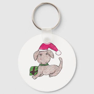 かわいいクリスマスの子犬 キーホルダー