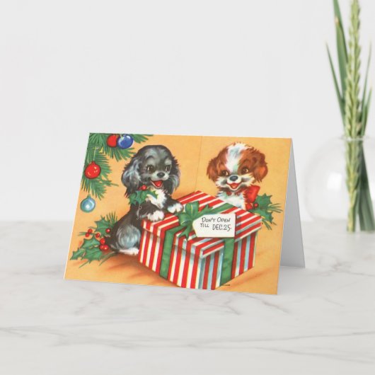 かわいいクリスマスの子犬 シーズンカード (正面)