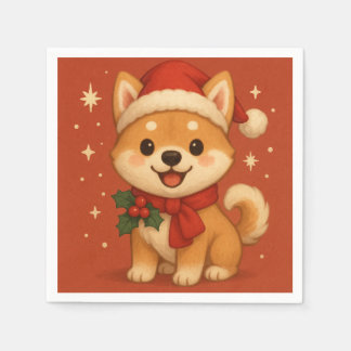 かわいいクリスマスの子犬 スタンダードカクテルナプキン