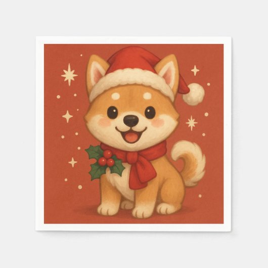 かわいいクリスマスの子犬 スタンダードカクテルナプキン (正面)