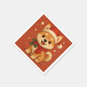 かわいいクリスマスの子犬 スタンダードカクテルナプキン (角)