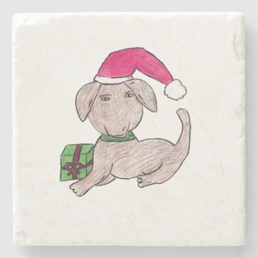 かわいいクリスマスの子犬 ストーンコースター (正面)