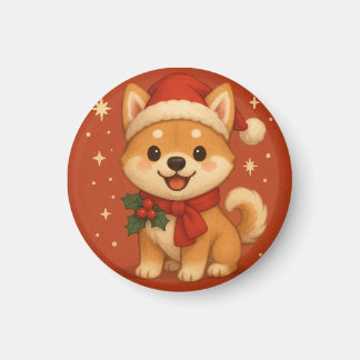 かわいいクリスマスの子犬 マグネット