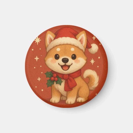かわいいクリスマスの子犬 マグネット (正面)