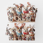 かわいいクリスマスの子犬 ラッピングペーパーシート (インサイチュ)