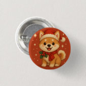 かわいいクリスマスの子犬 缶バッジ (正面&裏面)
