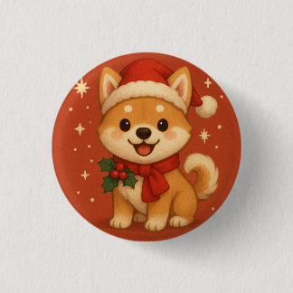 かわいいクリスマスの子犬 缶バッジ