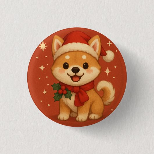 かわいいクリスマスの子犬 缶バッジ (正面)
