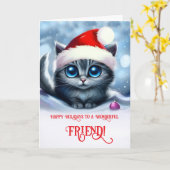 かわいいクリスマスの子猫と友達のハッピーホリデー カード (黄色い花)