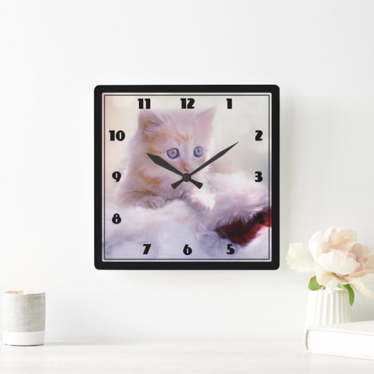 かわいいクリスマスの子猫の写真 スクエア壁時計 (ホーム)