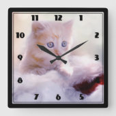 かわいいクリスマスの子猫の写真 スクエア壁時計 (正面)
