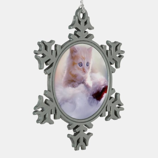 かわいいクリスマスの子猫の写真 スノーフレークピューターオーナメント (左)