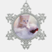 かわいいクリスマスの子猫の写真 スノーフレークピューターオーナメント (正面)
