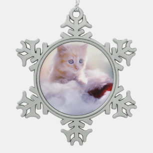 かわいいクリスマスの子猫の写真 スノーフレークピューターオーナメント