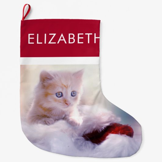 かわいいクリスマスの子猫の写真 ラージクリスマスストッキング (正面)