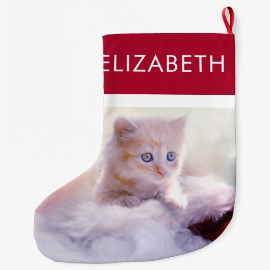 かわいいクリスマスの子猫の写真 ラージクリスマスストッキング (裏面)
