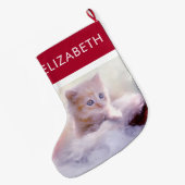 かわいいクリスマスの子猫の写真 ラージクリスマスストッキング (裏面 (吊り時))