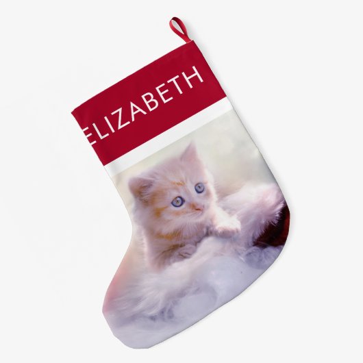 かわいいクリスマスの子猫の写真 ラージクリスマスストッキング (裏面 (吊り時))