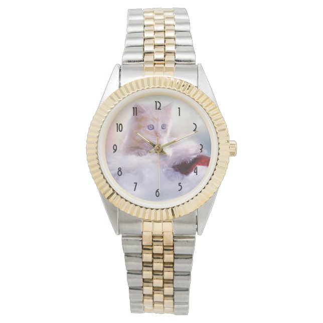 かわいいクリスマスの子猫の写真 腕時計 (正面)