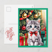 かわいいクリスマスの子猫 ホリデー ポストカード (正面/裏面)
