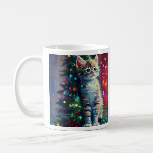 かわいいクリスマスの子猫 メリー| Kit-Mas コーヒーマグカップ (左)