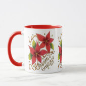 かわいいクリスマスの季節の挨拶 ポインセチア付き マグカップ (左)