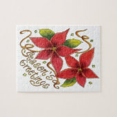 かわいいクリスマスの季節の挨拶 - ポインセチア ジグソーパズル (横)