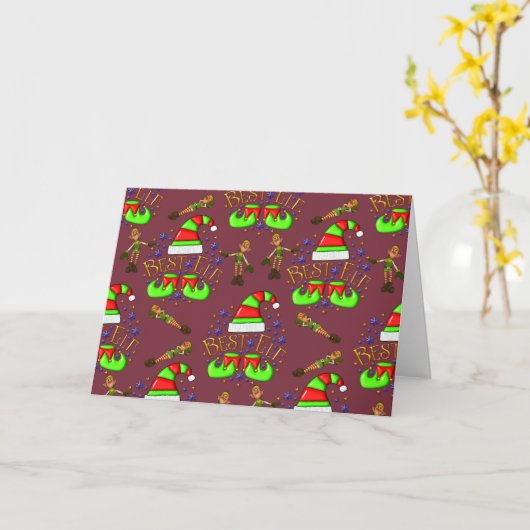 かわいいクリスマスの小エルフ クリスマス カード (黄色い花)