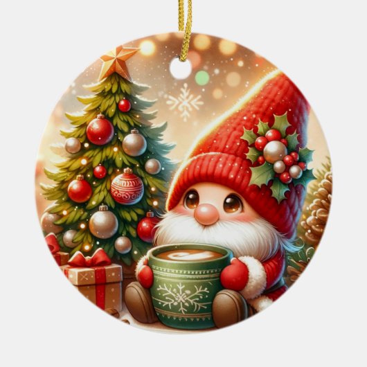 かわいいクリスマスの小人 セラミックオーナメント (正面)