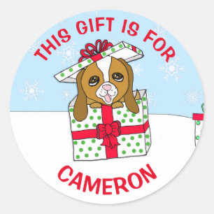 かわいいクリスマスの小犬のパーソナライズなギフトのラベル ラウンドシール