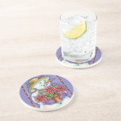 かわいいクリスマスの少女と雪だるまのポインセチア コースター (側面)