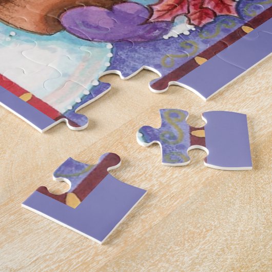 かわいいクリスマスの少女と雪だるま ポインセチア ジグソーパズル (側面)