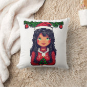 かわいいクリスマスの少女 クッション (ブランケット)