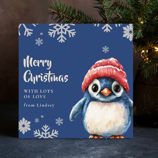 かわいいクリスマスの帽子をかぶったペンギン シーズンカード