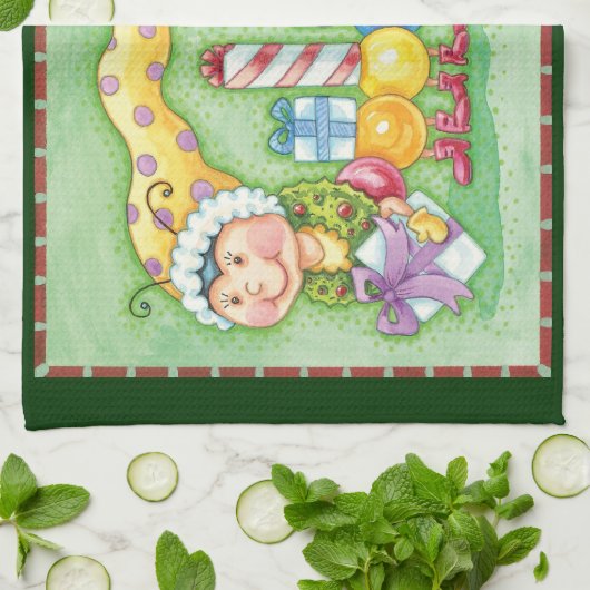 かわいいクリスマスの幼虫列車とプレゼント キッチンタオル (折り畳み)