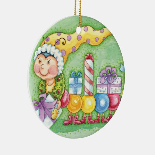 かわいいクリスマスの幼虫列車とプレゼント セラミックオーナメント (右)