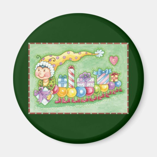 かわいいクリスマスの幼虫列車とプレゼント マグネット (正面)