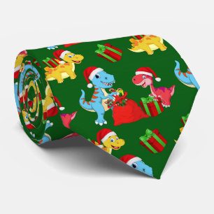 かわいいクリスマスの恐竜パターンタイ ネクタイ