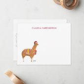 かわいいクリスマスの手描きアルパカ フラット ノートカード (正面/裏面インサイチュ)