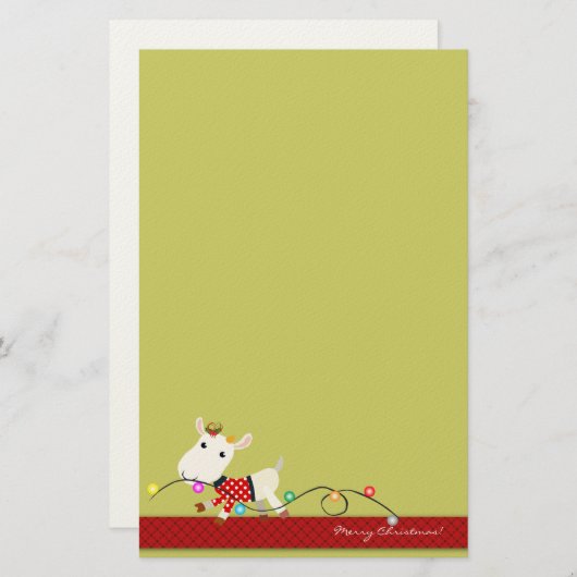 かわいいクリスマスの文房具: ヤギ及びクリスマスの照明 便箋 (正面/裏面)